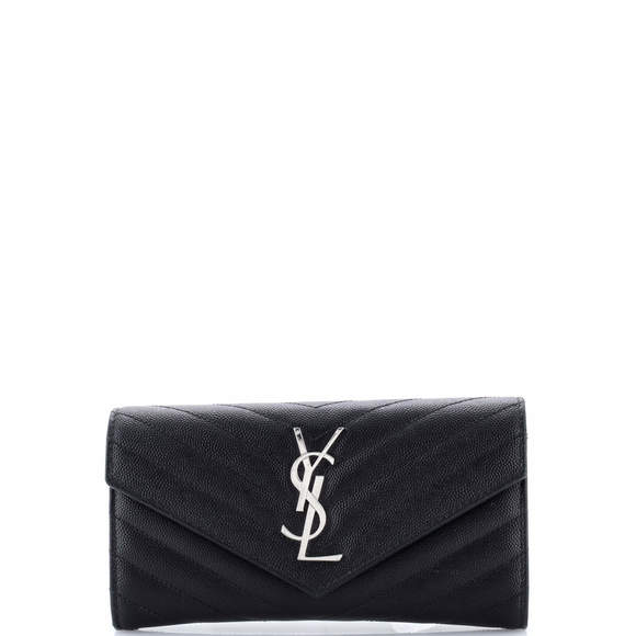 Saint Laurent Handbags - Saint Laurent Large Classic Monogram Flap Wallet Matelasse Chevron Leather